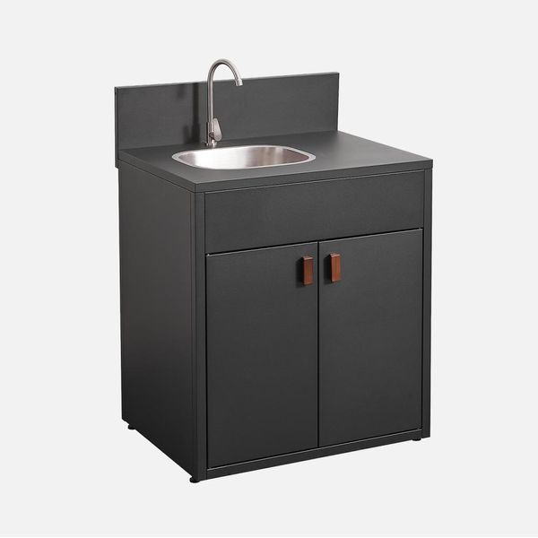 Cucina Da Esterno In Acciaio Con Lavello E 2 Ante, 80Cm, Nero-image
