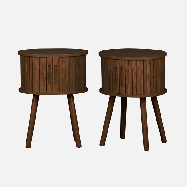 Set 2 Comodini Scandinavi Decorazione Legno 2 Ante Scorrevoli , Noce-image