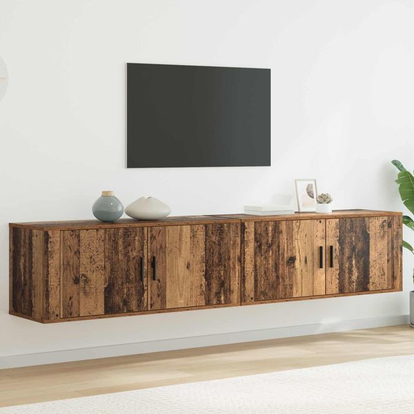 Maison Exclusive - Set Di 2 Mobili Tv Da Parete In Legno Antico 100 X 34,5 X 40 Cm-image