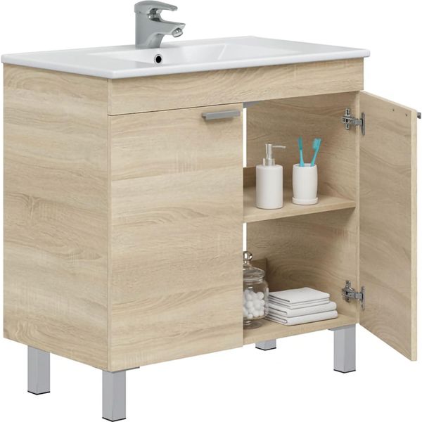 Dmora Mobile Sottolavabo Massiola 80X45X80H Cm Marrone Rovere, Cassetti 2 Ante-image