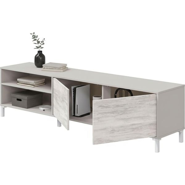 Dmora Mobile Porta Tv Nociglia 180X40X47H Cm Beige, Cassetti Un Ripiano-image
