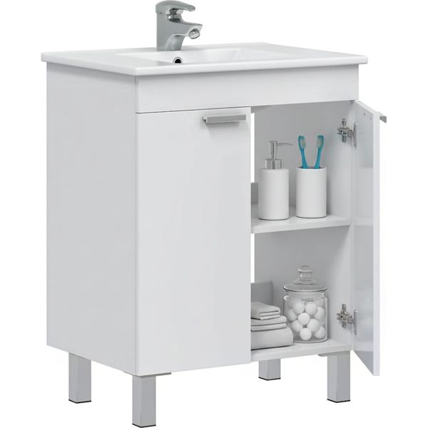 Dmora Mobile Sottolavabo Polino 60X45X80H Cm Bianco Lucido, Cassetti 2 Ante-image