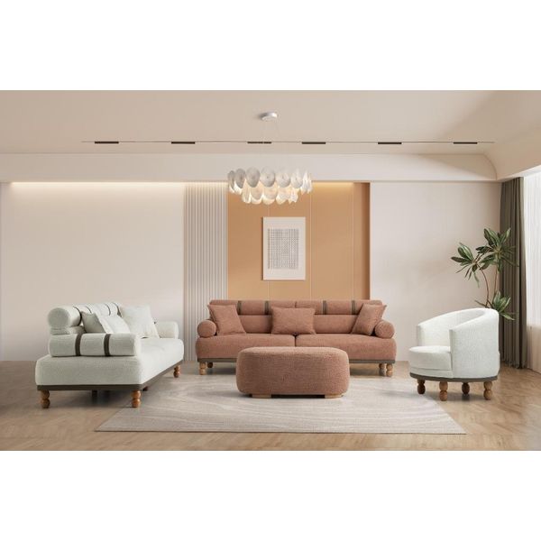 Set Divani Bianco-Beige Mobili Imbottiti Di Design Eleganti Divani A 3 Posti-image