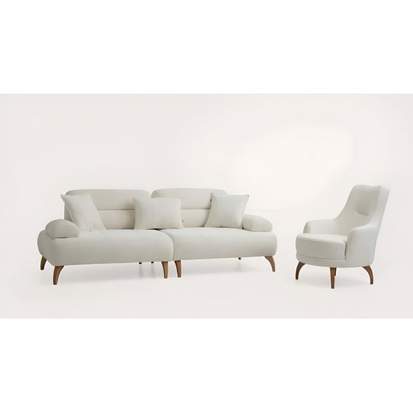 Salotto Bianco Set Di Sedute Designer Poltrona Tessile A 3 Posti Divano-image