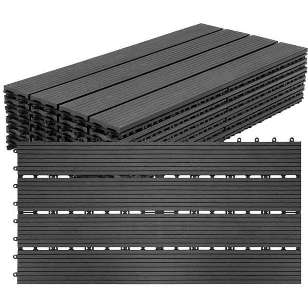 Piastrelle Per Terrazze Izrielar Wpc 10 M², 30 X 60 Cm 60 Pezzi, Doghe Per Terrazze Con 4 Listelli Effetto Legno, Per Pavimentazione Di Giardini E Balconi Con Sistema Di Drenaggio E Incastro A Clic, Antracite-image