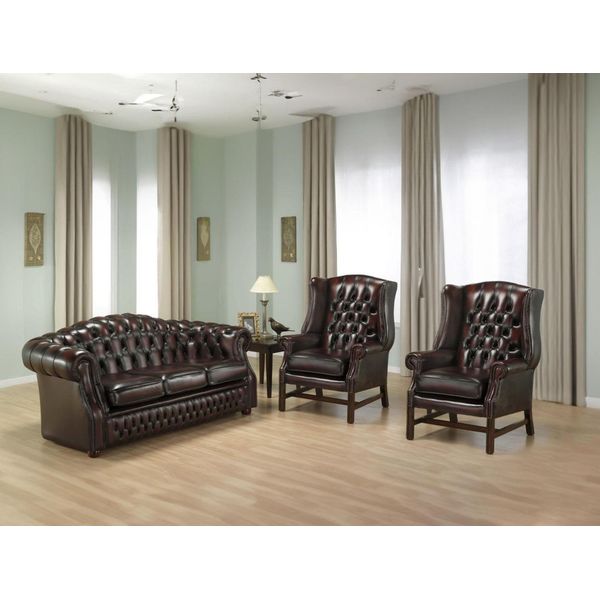 Lussuoso Set Divani Chesterfield 3 Posti 2X Poltrone In Pelle-image