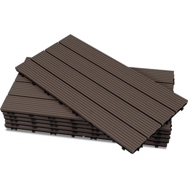 Piastrelle Per Terrazze Izrielar Wpc 3 M², 30 X 60 Cm 18 Pezzi, Doghe Per Terrazze Con 4 Listelli Effetto Legno, Per Pavimentazione Di Giardini E Balconi Con Sistema Di Drenaggio E Incastro A Clic, Marrone Caffè-image