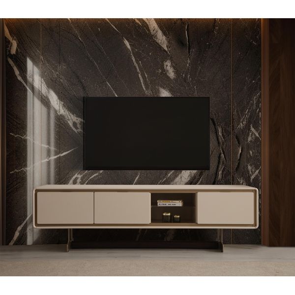 Elegante Mobile Tv Basso Di Design Mobile Tv Beige Per Soggiorno-image
