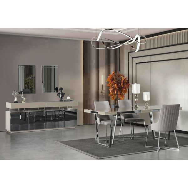 Set Da Pranzo Grigio Elegante Tavolo Da Pranzo 6 Sedie In Tessuto Consolle-image
