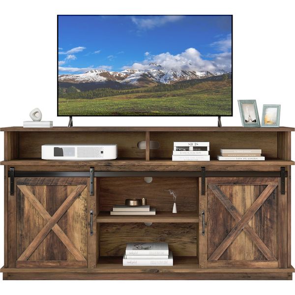 Fortuna Lai Grande Mobile Tv, Credenza, Mobile Multimediale Con 2 Ante Scorrevoli Classiche, Ripiani Regolabili Per Soggiorno, Sala Da Pranzo, Design Rustico 148 * 40 * 78 Cm-image
