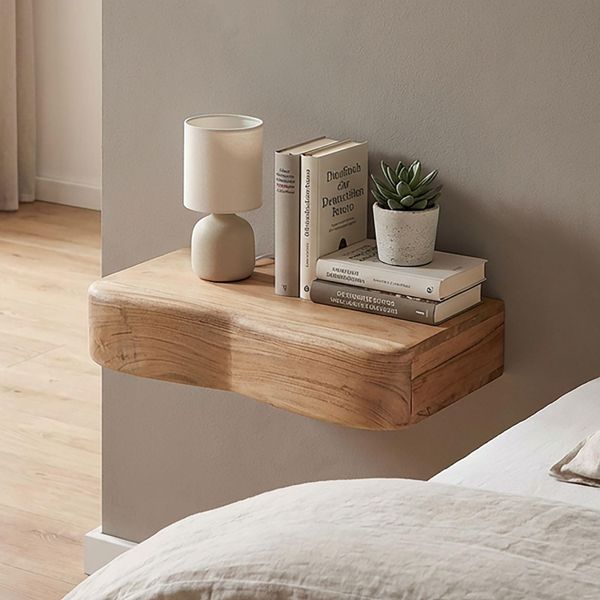 Finebuy Comodino Sospeso In Legno Massello Di Acacia 40 Cm Comodino Da Parete Cassetto Comodino Sospeso Camera Da Letto Moderno Ripiano Da Parete Fatto A Mano-image
