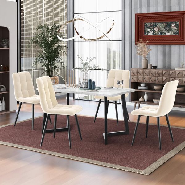 Fortuna Lai Sedia Da Pranzo (4 Pezzi), Beige, Set Da 4 Sedie Imbottite Design Sedia Con Schienale, Seduta In Velluto Struttura In Metallo-image