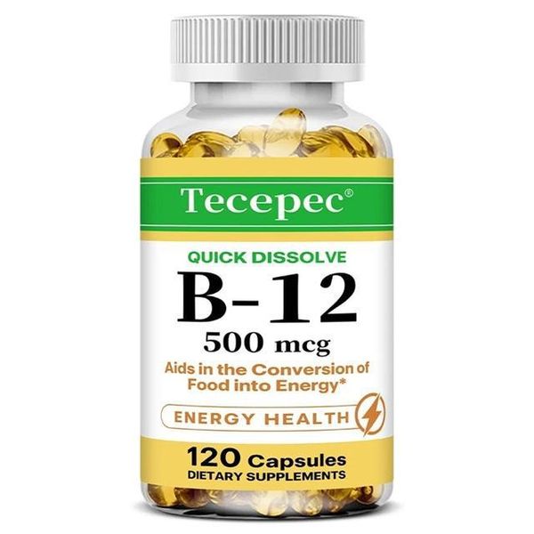 Vitamina B12 (120 Capsule) Integratori Alimentari, Energia, Cuore, Salute Cardiaca, Nervi, Salute Dei Nervi, Muscoli, Resistenza, Metabolismo-image