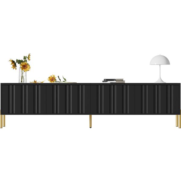 Mobile Tv Fortuna Lai Nero, 190 Cm (L) X 38 Cm (P) X 48 Cm (A), Gambe Dorate-image