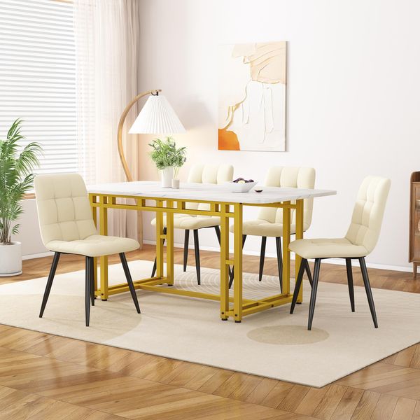 Fortuna Lai 120X70Cm Tavolo Da Pranzo Leggero E Lussuoso, (1 Pezzo), Struttura In Metallo Tavolo Da Pranzo Rettangolare Tavolo Da Cucina Moderno Con Gambe In Metallo Per Sala Da Pranzo E Soggiorno, Gambe Dorate-image