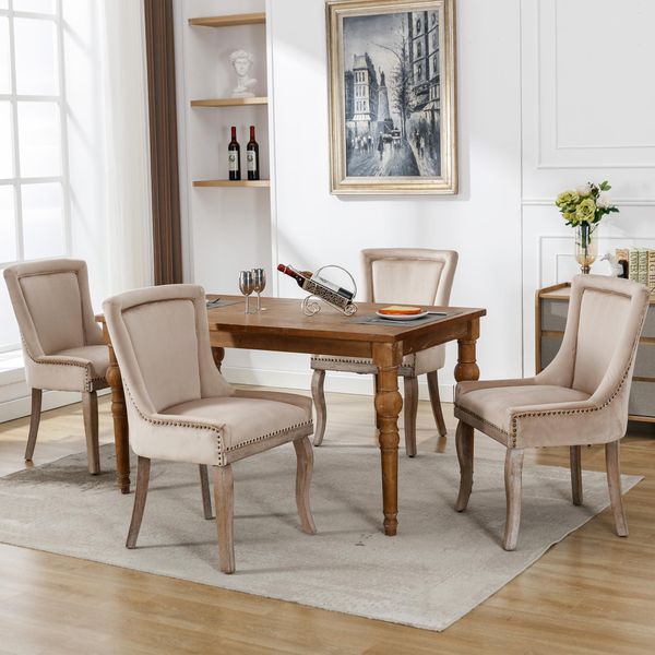 Fortuna Lai Sedia Da Pranzo (Sedia Da Cucina, Sedia Da Salotto, 4 Pezzi), Sedia Imbottita Con Rivestimento In Velluto, Gambe In Legno Massello, Rivestimento In Velluto, Beige-image
