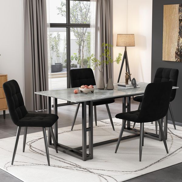 Fortuna Lai Sedia Da Pranzo (4 Pezzi), Nera, Set Da 4 Sedie Imbottite Design Sedia Con Schienale, Seduta In Velluto Struttura In Metallo-image