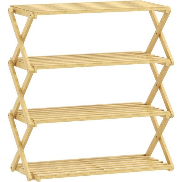 Fortuna Lai Scarpiera A 4 Ripiani, Porta Scarpe In Bambù, Per Un Massimo Di 12 Paia Di Scarpe, Per Ingresso, Corridoio, 60 X 29 X 67 Cm, Naturale-image