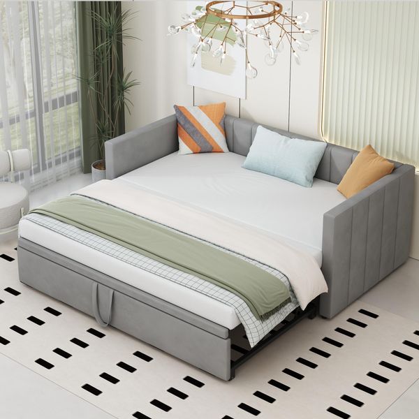 Fortuna Lai Letto Imbottito Divano Letto Estraibile 90/180*200 Cm Con Rete A Doghe, Letto Multifunzionale In Velluto Delicato Sulla Pelle Grigio, Vecchio Sku LDU00058AAG-image