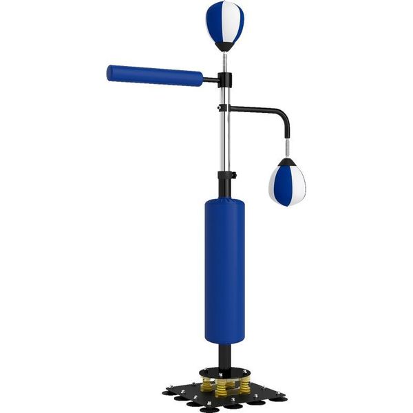 Fortuna Lai Boxstand, Due Speedball, Palo Da Boxe Girevole, Cuscinetto Per Calci, Regolabile In Altezza, Acciaio, 107 X 36 X 140-205 Cm, Blu-image
