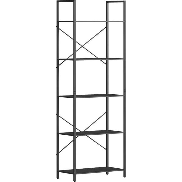 Fortuna Lai Libreria, Scaffale A 5 Ripiani, Scaffale Da Ufficio Industriale Con Struttura In Metallo, Scaffale Aperto Per Soggiorno, Ufficio, Studio, 60X30X170,5 Cm, Nero-image