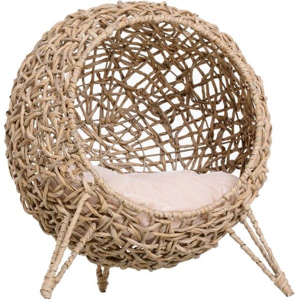 Fortuna Lai Casa Per Gatti In Rattan Con Cuscino Cuccia Per Gatti Grotta Per Gatti Con Piedini Rialzati Naturale Ø52 X 58 Cm-image