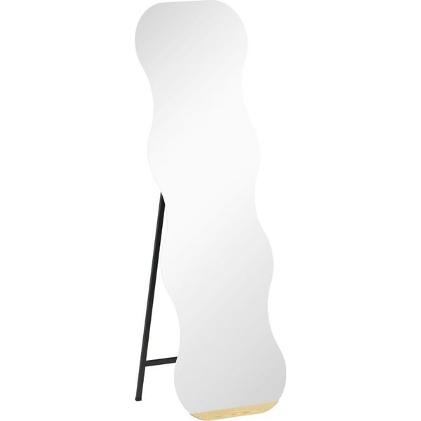 Specchio A Figura Intera Fortuna Lai Senza Cornice, Base In Legno, Posizionabile In Modo Flessibile, Forma Ondulata, Nero-image