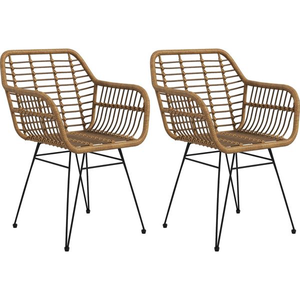 Set Di 2 Sedie Fortuna Lai In Stile Boho, Sedie Da Cucina, Rattan Pe, 56 X 60 X 79 Cm, Naturale + Nero-image