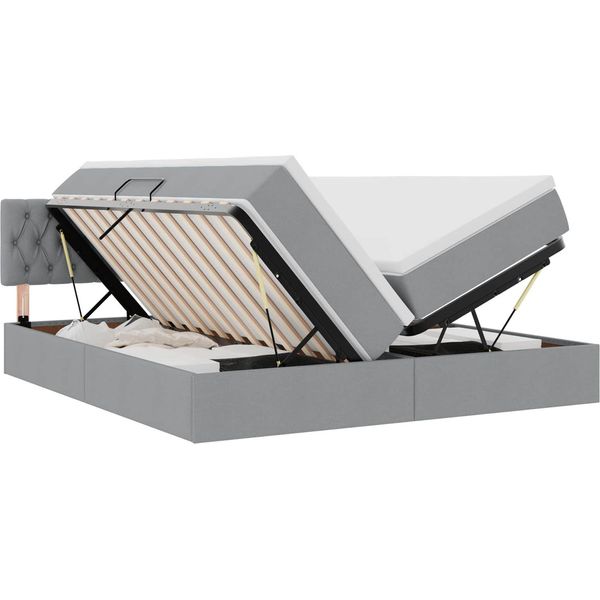 Vidaxl Letto Contenitore Con Materasso Grigio Chiaro 200 X 200 Cm In Pelle Finta-image