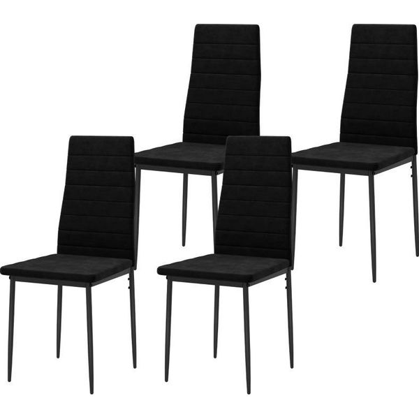 Fortuna Lai Set Di 4 Sedie Da Sala Da Pranzo, Design Senza Braccioli, Rivestimento In Tessuto, Gambe In Metallo, Nero-image