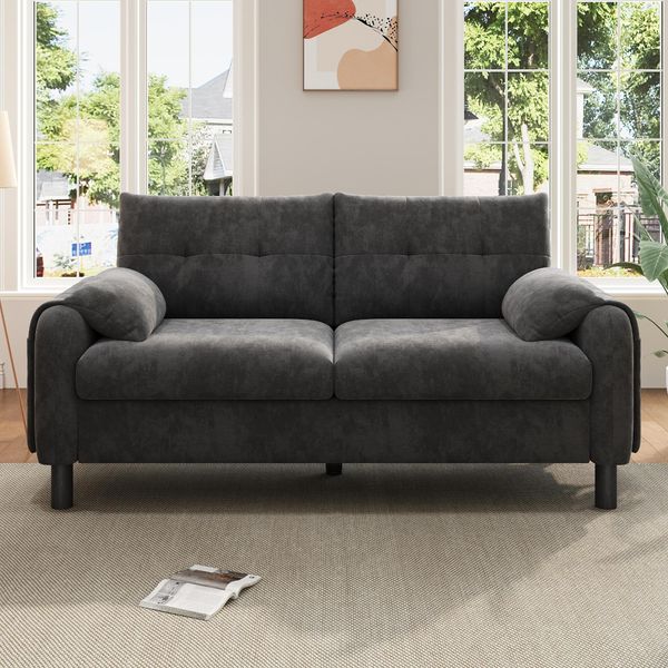 Fortuna Lai Divano Moderno A 2 Posti, Comodo Divano Imbottito In Tessuto Ciniglia Con Cuscini Spessi, Comodo Divano Per Soggiorno, Camera Da Letto, Piccolo Appartamento, Mobili Imbottiti In Stile Scandinavo, Grigio-image