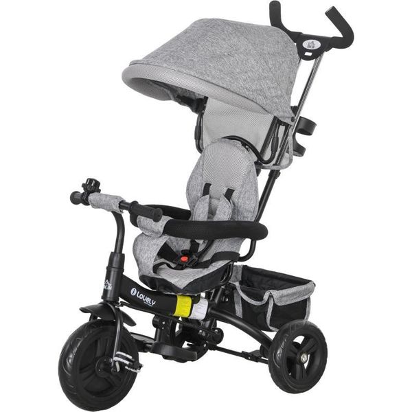 Fortuna Lai Triciclo Per Bambini 6 In 1 Con Barra Di Spinta, Tettuccio, Cintura Di Sicurezza, Cestino Portaoggetti, Per Bambini Da 1 A 5 Anni, Grigio-image