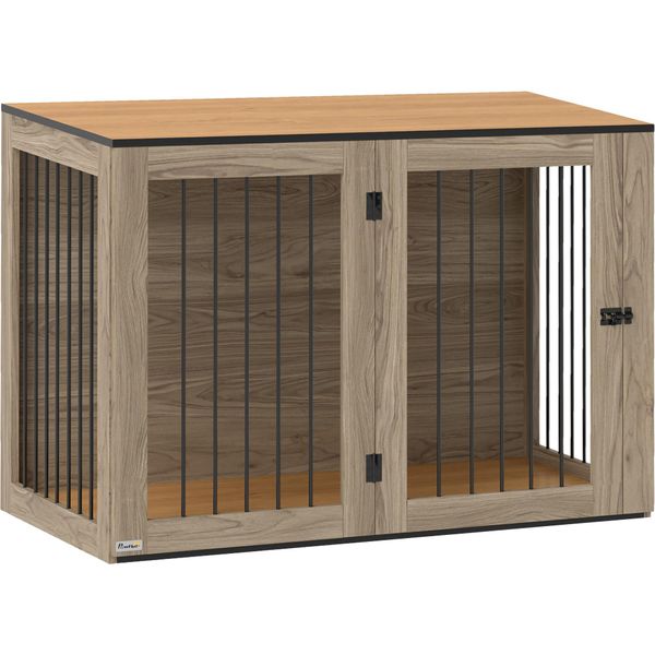 Fortuna Lai Mobili Per Cani, Gabbia Per Cani Con Porta E Finestra, Tavolino Per La Casa, Cuccia Per Cani Di Taglia Grande Sotto I 30 Kg, Acciaio, 106 X 60 X 76 Cm, Rovere-image