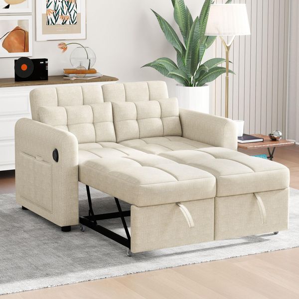 Fortuna Lai Design Moderno: Divano A Due Posti, Divano Letto 3 In 1 Con Schienale Regolabile, Usb, Tasche Sui Braccioli E Cuscini. Adatto Per Soggiorno, Camera Da Letto, Appartamento, Ecc.-image