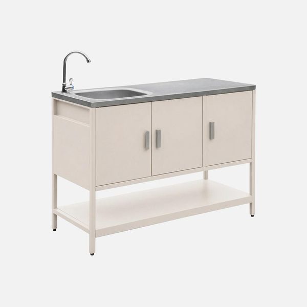 Mobile Da Esterno In Acciaio Con Lavandino, 120Cm, Beige-image