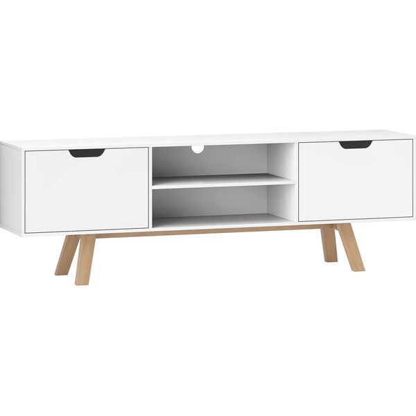 Mobile Tv Fortuna Lai, Mobile Tv Per Televisori Fino A 65 Pollici, Mobile Basso Con 2 Armadietti E 2 Ripiani, Mobile Tv Per Soggiorno, 150 X 39 X 50 Cm Bianco-image