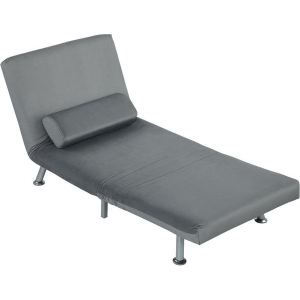 Fortuna Lai Poltrona Reclinabile Con Funzione Letto, Poltrona Relax Pieghevole In Velluto, Schienale Regolabile, 75 X 70 X 75 Cm, Grigio-image