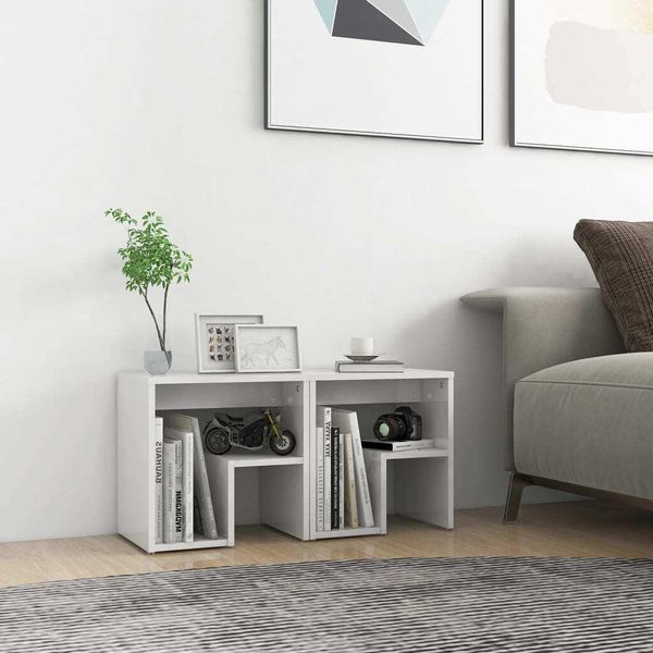 The Living Store Comodini 2 Pz. Bianco Lucido 40X30X40 Cm Materiale A Base Di Legno-image