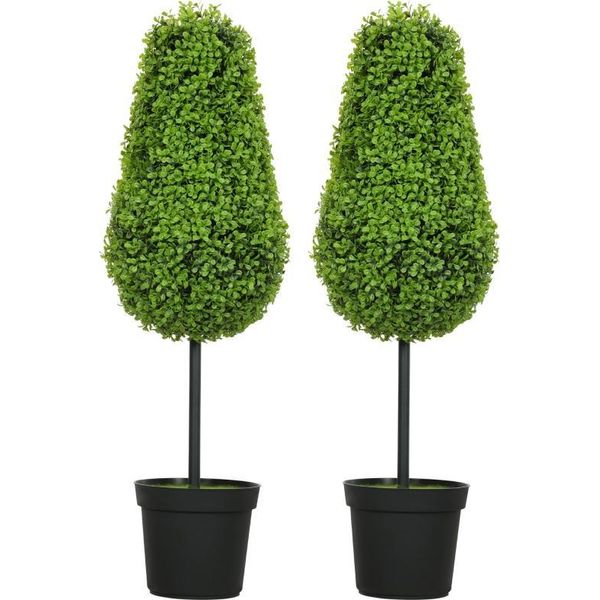 Fortuna Lai Set Da 2 Piante Artificiali Di Bosso 90 Cm A Forma Di Lacrima, Plastica Piante Artificiali In Vaso Decorazione Moderna-image