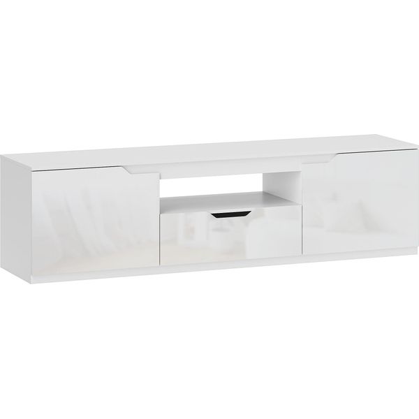 Fortuna Lai Tv Mobile Basso Con 2 Ante, Cassetto, Lunghezza 160 Cm Mobile Tv Per Televisori Fino A 65 Pollici, Mobile Tv Con Sistema Di Gestione Dei Cavi Per Soggiorno, Bianco-image