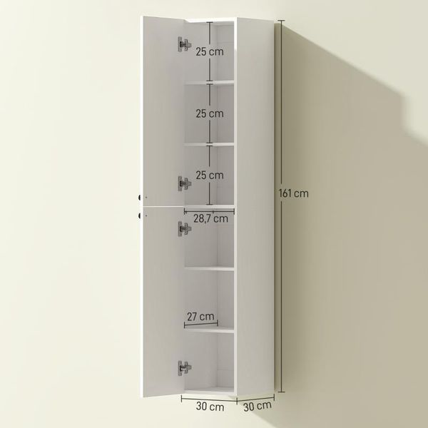 Fortuna Lai Armadio Da Bagno A Parete, Superficie Laccata, 6 Ripiani, Mdf, Bianco-image