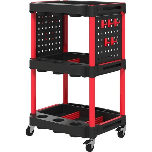 Carrello Da Officina Fortuna Lai Con 3 Ripiani, Ripiani Laterali Forati, Carrello Portautensili Con 10 Ganci, Fori Per Ganci Carrello Da Officina Per Utensili Per Garage, Magazzino, Carico Massimo 91 Kg, Nero-image
