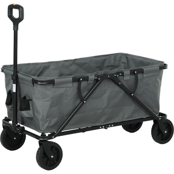 Carrello Da Giardino Fortuna Lai Con Portata Massima 120 Kg, Carrello Di Trasporto Pieghevole Con Telone Rimovibile Da 160 Litri, Grigio Scuro-image