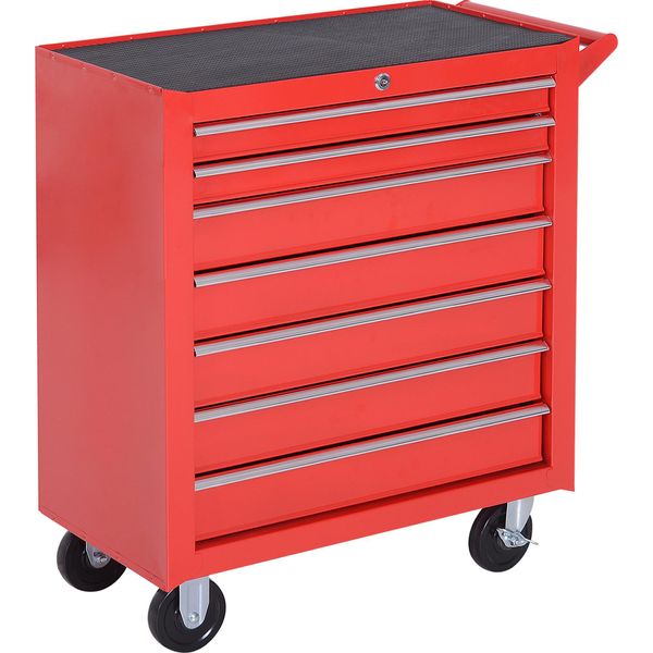 Carrello Da Officina Fortuna Lai Con Rotelle, Carrello Portautensili Con 7 Cassetti, Carrello Di Montaggio Chiudibile A Chiave Con Freno Di Stazionamento, Carrello Mobile, Carico Massimo 150 Kg, Acciaio, Rosso-image