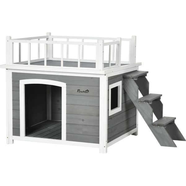 Fortuna Lai Cuccia Per Cani Con Balcone E Scale, Cuccia Rialzata Per Animali Di Piccola Taglia Con Finestra Per Cani Di Taglia Media E Grande In Legno Di Abete-image