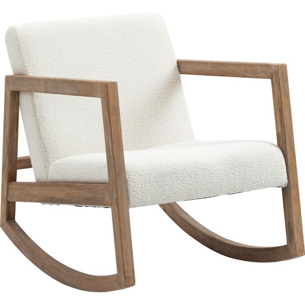 Fortuna Lai Sedia A Dondolo Sedia Relax Con Telaio In Legno, Imbottita, Lounge, Legno Di Gomma, Bianco Crema-image