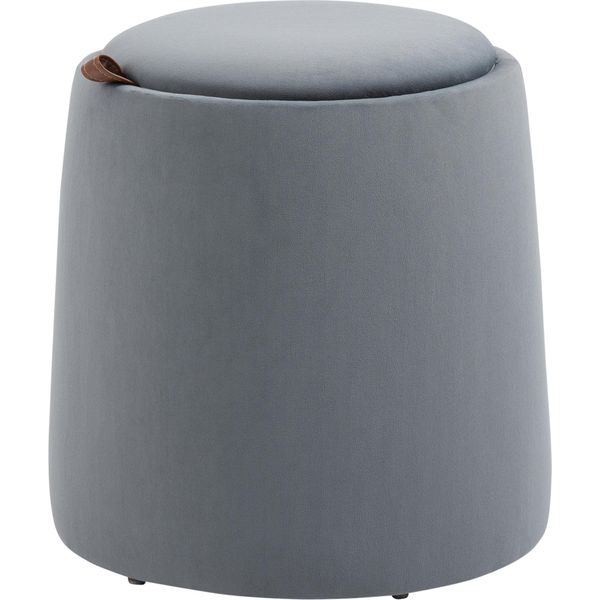 Fortuna Lai Pouf 2 In 1 Pouf Rotondo In Velluto Grigio Con Spazio Contenitivo E Coperchio Rimovibile Ø44Cm X 47,5Cm Versatile, Utilizzabile Anche Come Tavolino-image