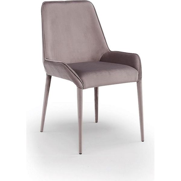 Moderna Sedia Da Pranzo Grigia Elegante Sedia In Tessuto Con Gambe In Metallo-image