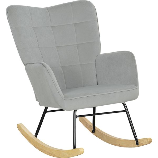Fortuna Lai Sedia A Dondolo, Poltrona A Dondolo Con Effetto Velluto, Braccioli, Poltrona Con Pattini In Legno, Poltrona Relax Per Soggiorno, Camera Da Letto, Grigio Chiaro-image