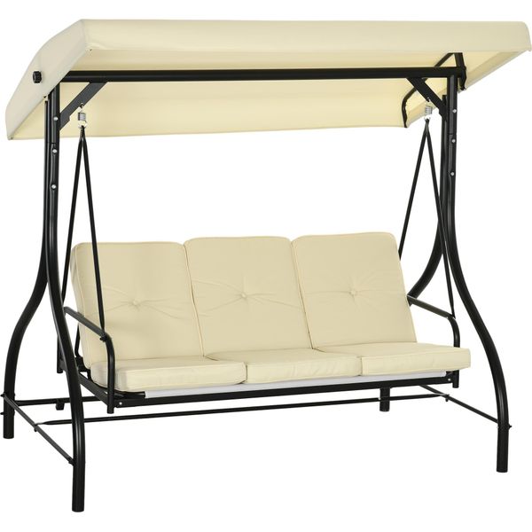 Fortuna Lai 2 In 1 Altalena Hollywoodiana Con Funzione Reclinabile Altalena Da Giardino A 3 Posti Con Tendalino Parasole Regolabile, Panca Altalena Con Portata Fino A 240 Kg, Lettino Da Giardino Per Giardino, Terrazza, 195X117X175 Cm, Beige-image